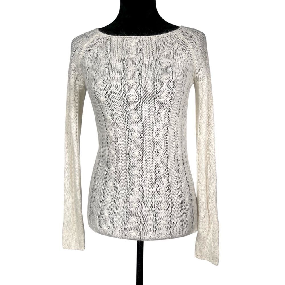 J. Crew Cream Cable Knit Sweater Wool Mohair Balletcore Coquette Old Money XS